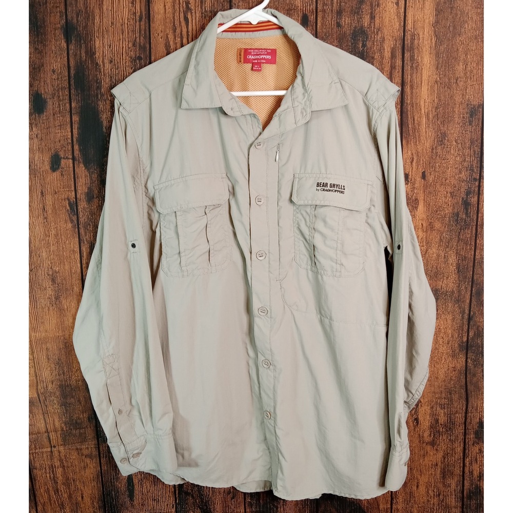 Bear Grylls Craghoppers Mens L Tan Hiking Shirt Vented Long Sleeve
